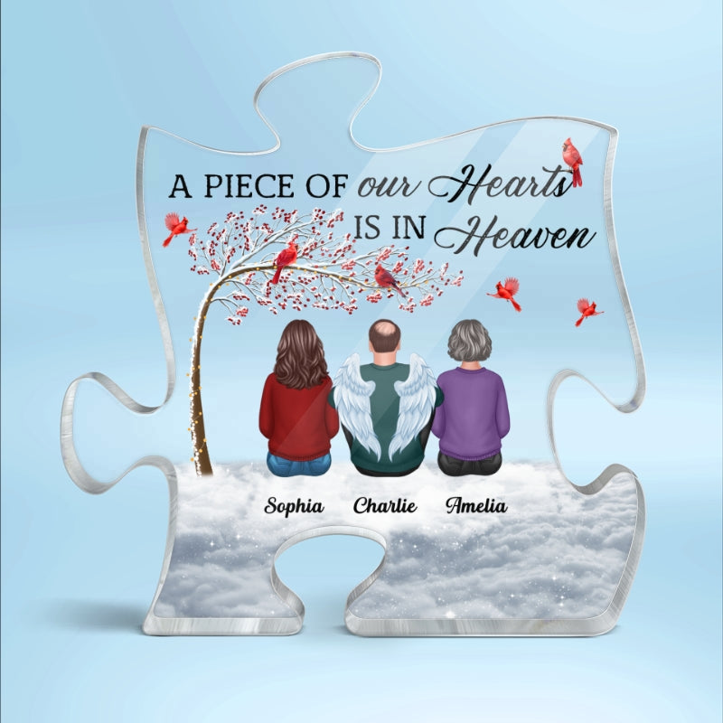 Family Sitting Memorial Remembrance Gift A Piece Of My Heart In Heaven Personalized Puzzle Acrylic Plaque