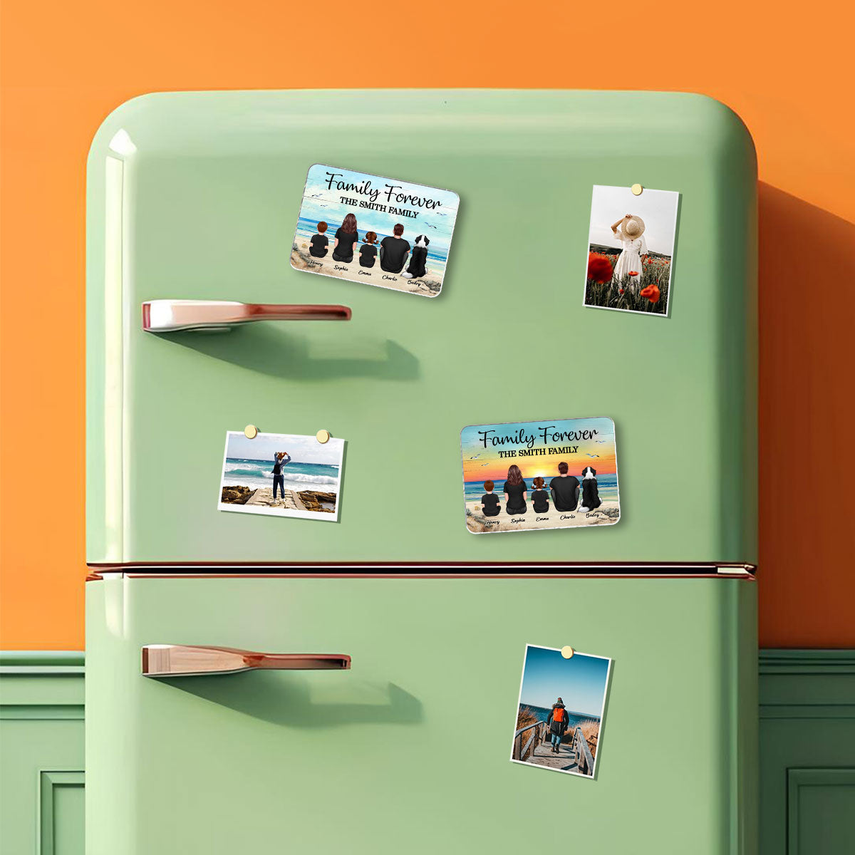 Family Forever Beach Landscape Personalized Acrylic Fridge Magnet, Gift For Family