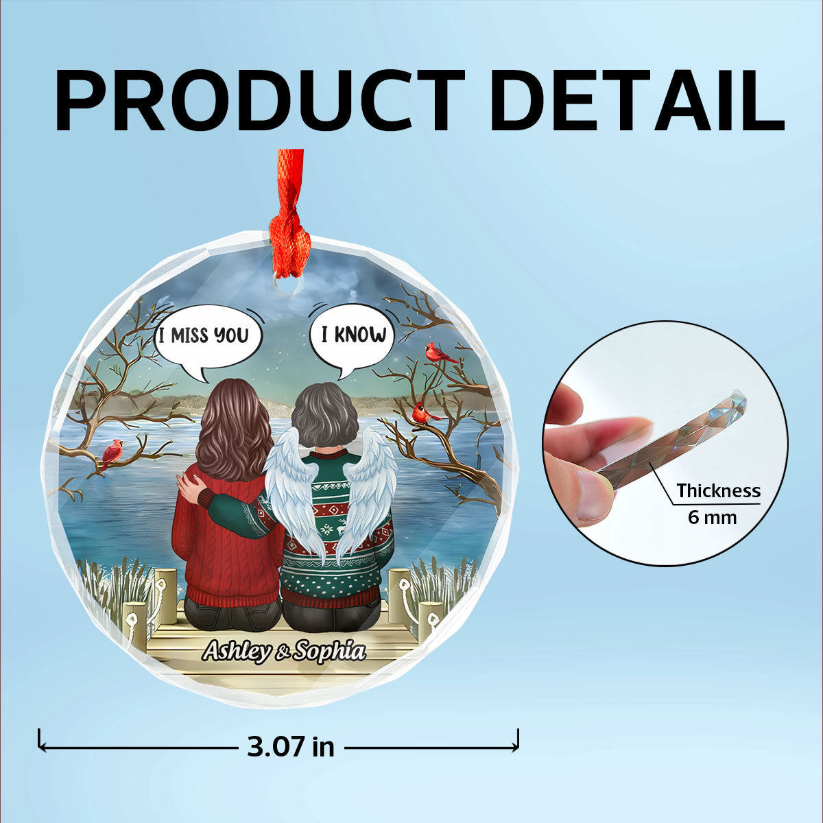 Memorial I Miss You Back View Personalized Glass Ornament, Memorial Gift, Remembrance Gift