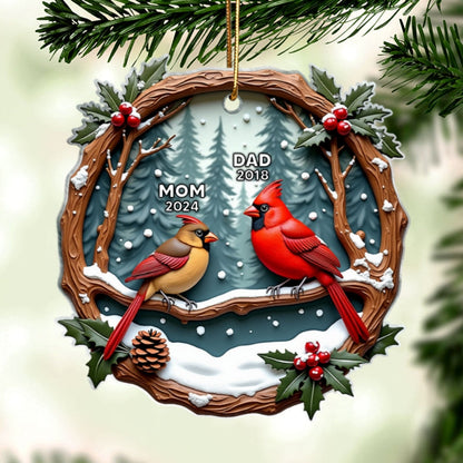 3D Effect Cardinals Dad Mom Memorial Berry Branch Christmas Personalized Acrylic Ornament, Sympathy Gift, Remembrance Gift