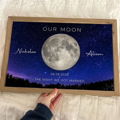Our Moon Couple Gift Moon Phase Art Anniversary for Wife, Gift for Husband Wedding Anniversary Personalized Poster