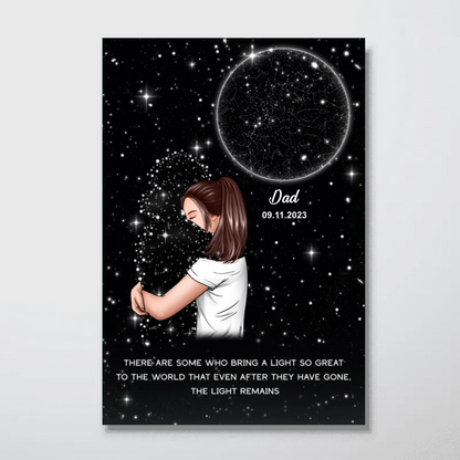 Lost Loved One Woman Hugging Star Map Galaxy Art Memorial Sympathy Gift Personalized Poster, Custom By Location And Date
