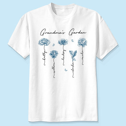 Grandma's Garden Retro Vintage Birthmonth Flowers Personalized Shirt, Grandkids Names Floral Gift for Grandma, Mom