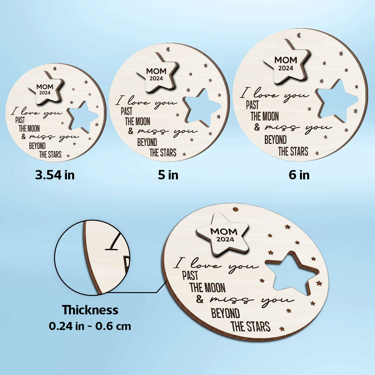 I Love You Past The Moon And Love You Beyond The Stars Memorial Personalized 2-Layer Wooden Ornament, Christmas Gift, Sympathy Gift