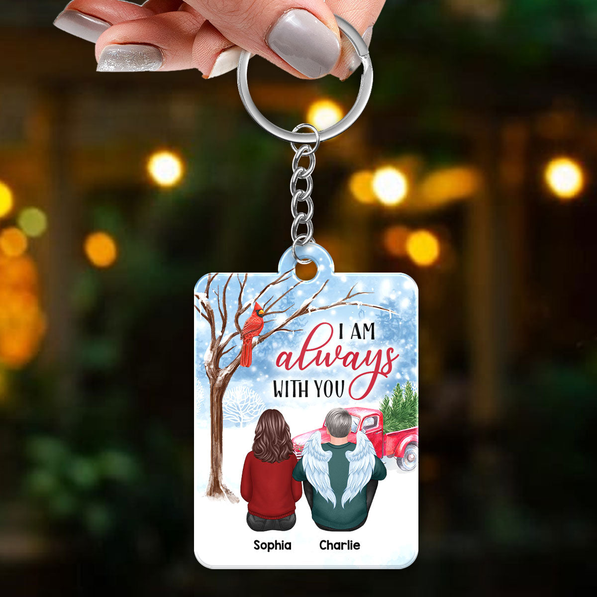 Always With You Snow Memorial Personalized Acrylic Keychain