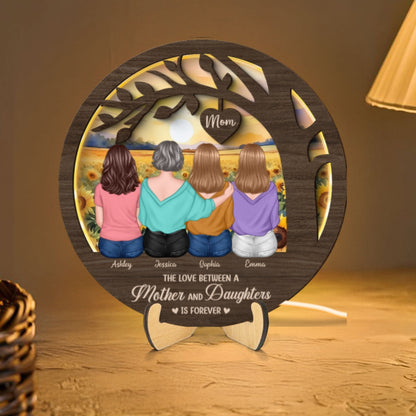 Mother Daughters Sitting Under Tree Personalized Wooden Frame With LED, Mother's Day gift for Mom