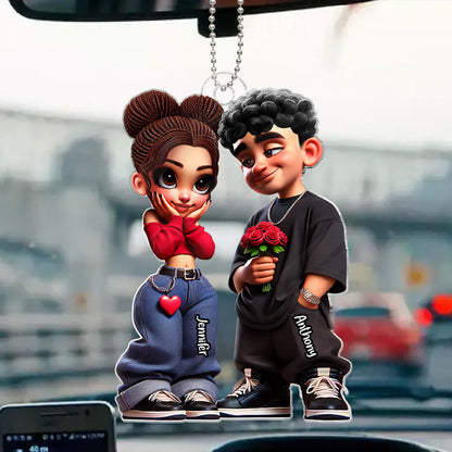 3D Effect Y2K Couple Personalized Acrylic Car Hanger, Valentine's Day Gift For Couple, For Him, For Her