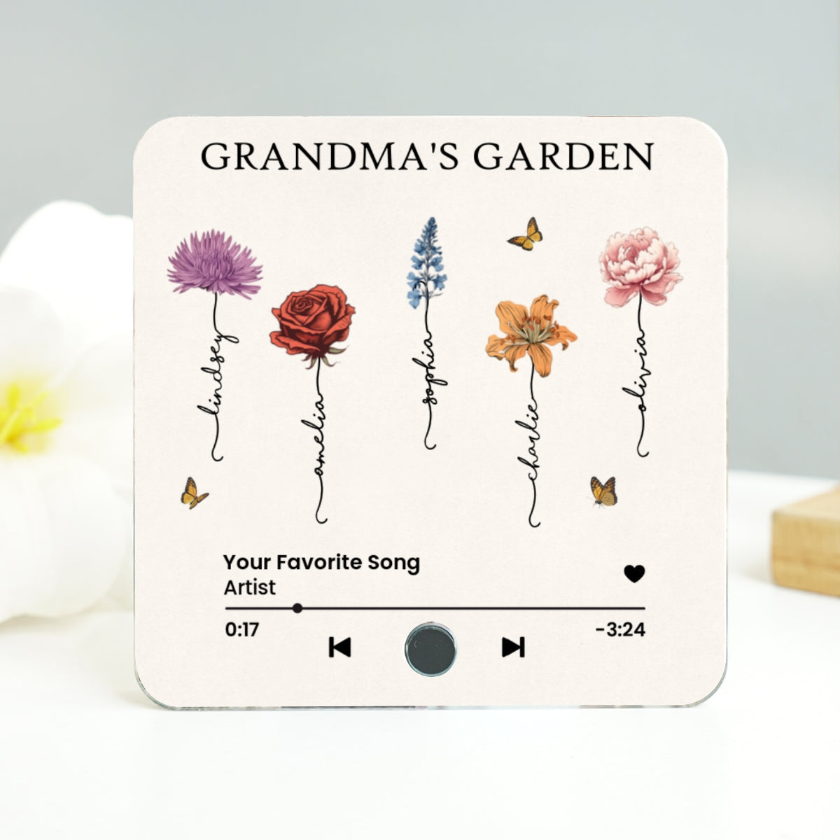 Grandma's Kitchen Birth Month Flower Personalized Music Fridge Magnet, Heartfelt Mother's Day Gift, Birthday Gift for Grandma