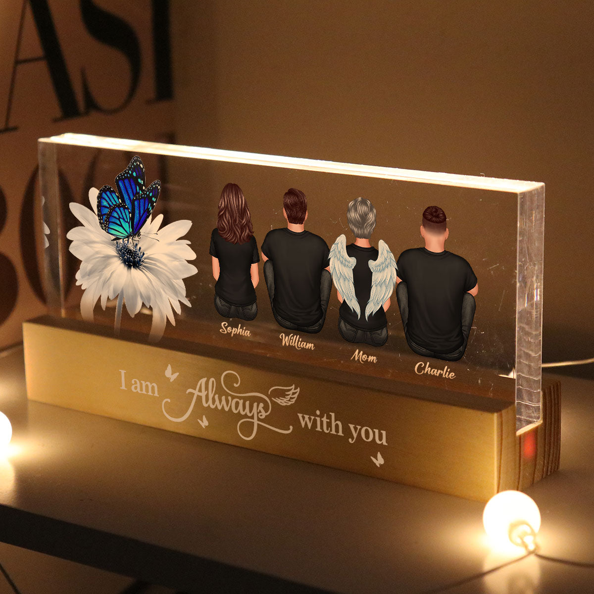 Butterfly I Am Always With You Memorial Personalized Acrylic Block LED Night Light