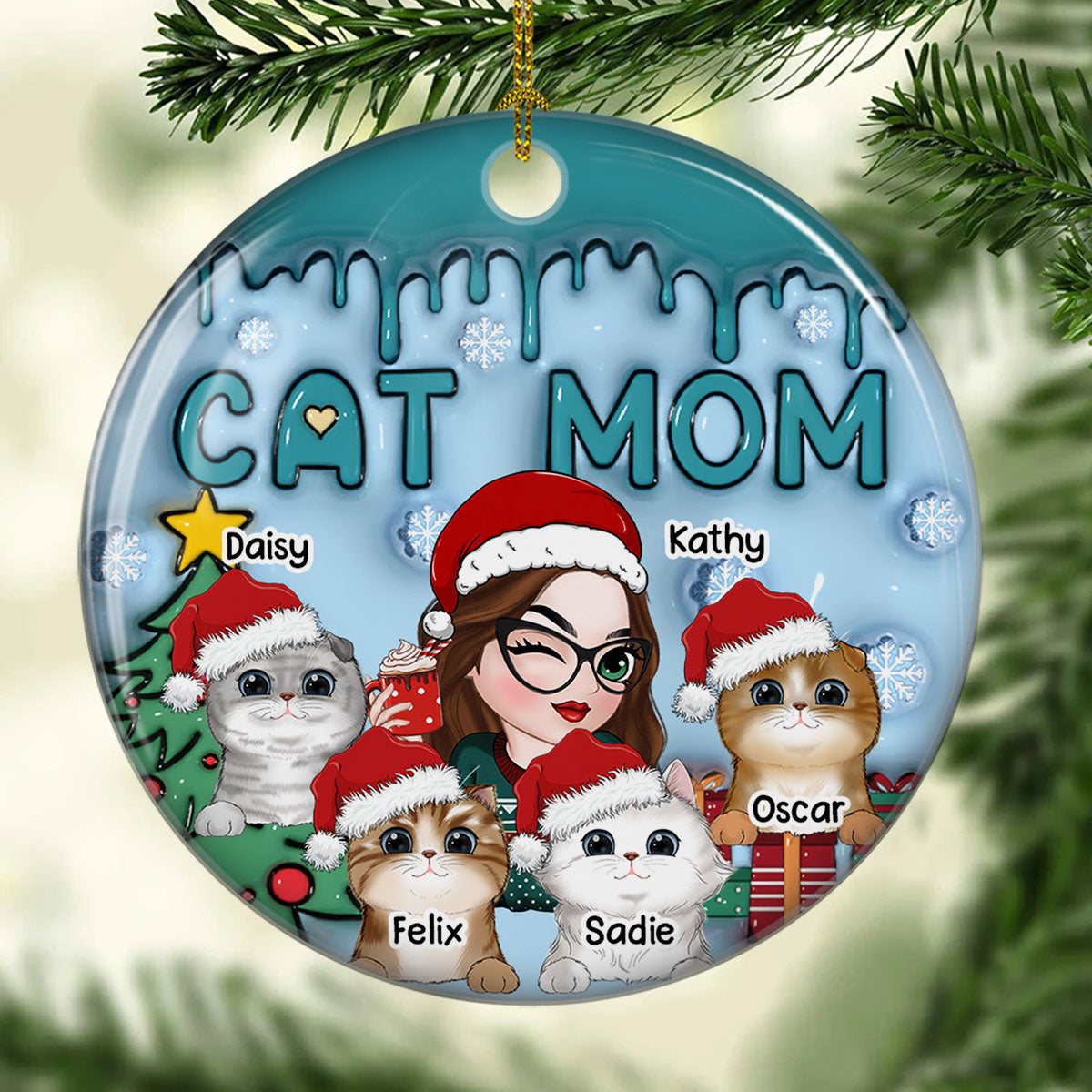 Lovely Cat Mom - Personalized Custom 3D Inflated Effect Ceramic Ornament