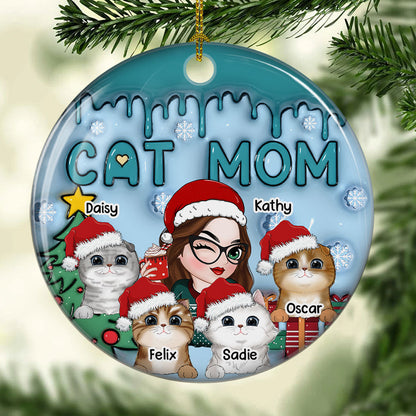 Lovely Cat Mom - Personalized Custom 3D Inflated Effect Ceramic Ornament