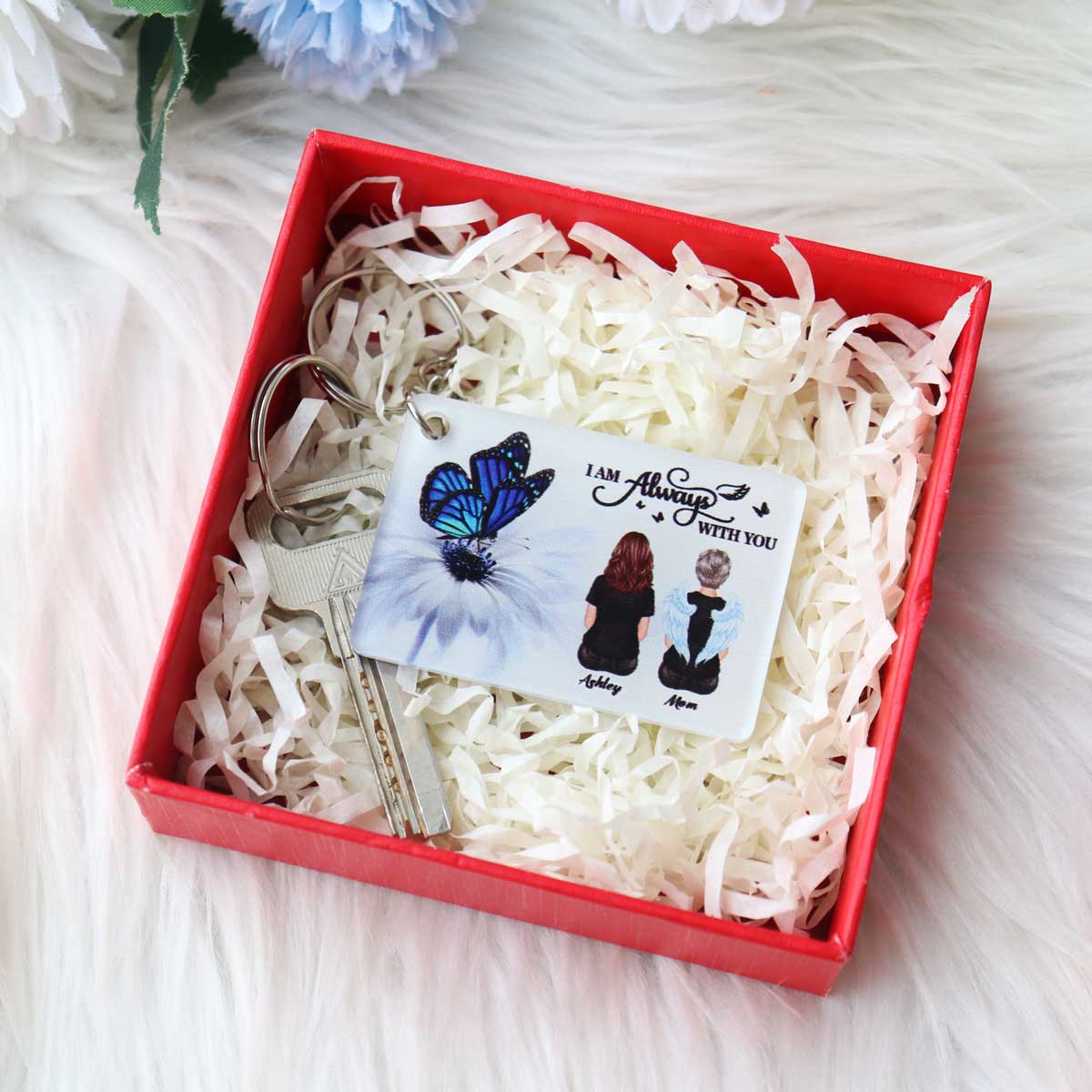 Butterfly I Am Always With You Memorial Sympathy Gift Remembrance Keepsake Personalized Acrylic Keychain