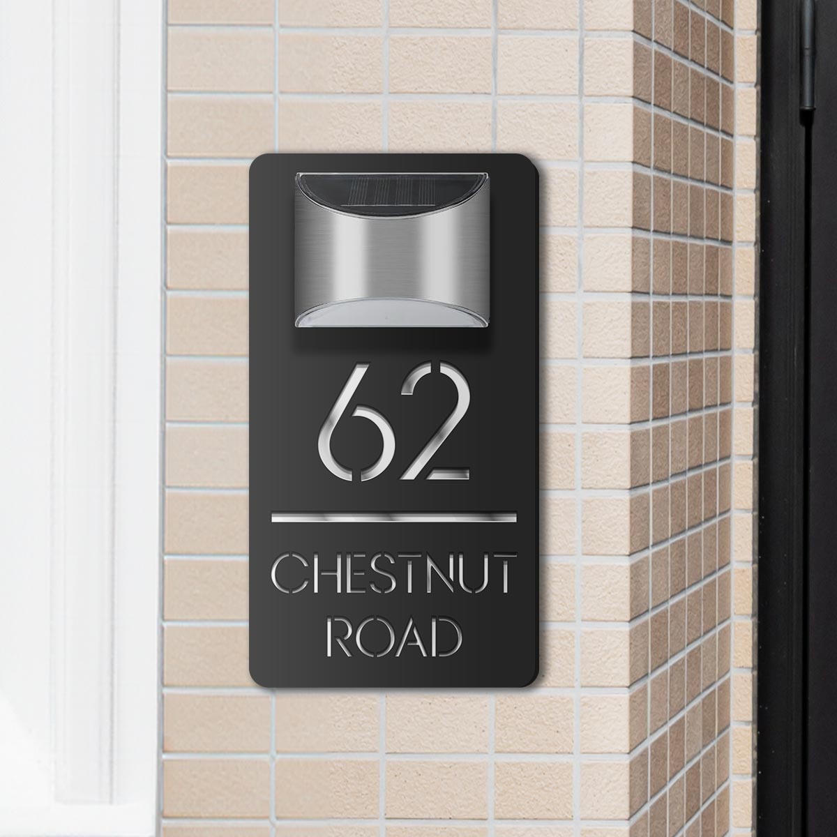 Modern Personalized House Number Address Sign With Waterproof Solar Powered LED Light