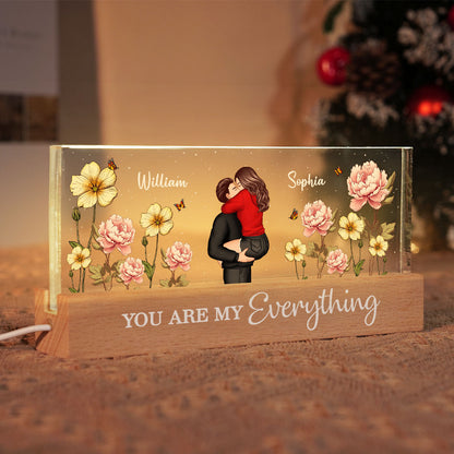 Couple Embracing Kissing Birth Month Flower Personalized Acrylic Block LED Night Light, Heartfelt 2025  Gift For Couple, For Him, For Her, Boyfriend, Girlfriend, Husband, Wife