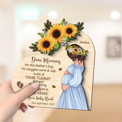 Personalized Pregnant Mom Baby Bump Wooden Plaque, Pregnancy Announcement, Expecting Parents, Mother's Day Gift for Mom