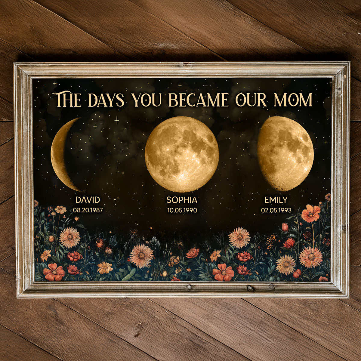Vintage Flowers The Day You Become Mom Grandma Custom Birth Moon Phase Personalized Poster, Heartfelt 2025 Mother's Day Gift