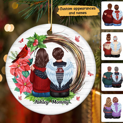 Family Sitting Memorial Cardinal Wreath Personalized Circle Ornament