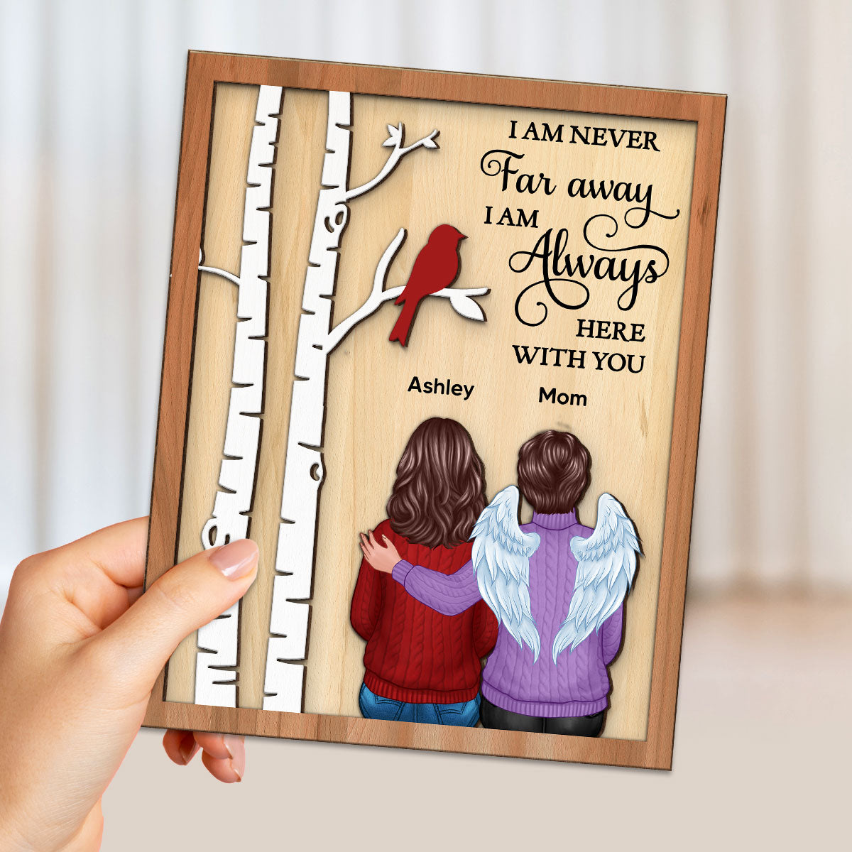 I‘m Never Far Away Family Memorial Sympathy Gift Personalized 2-Layer Wooden Plaque