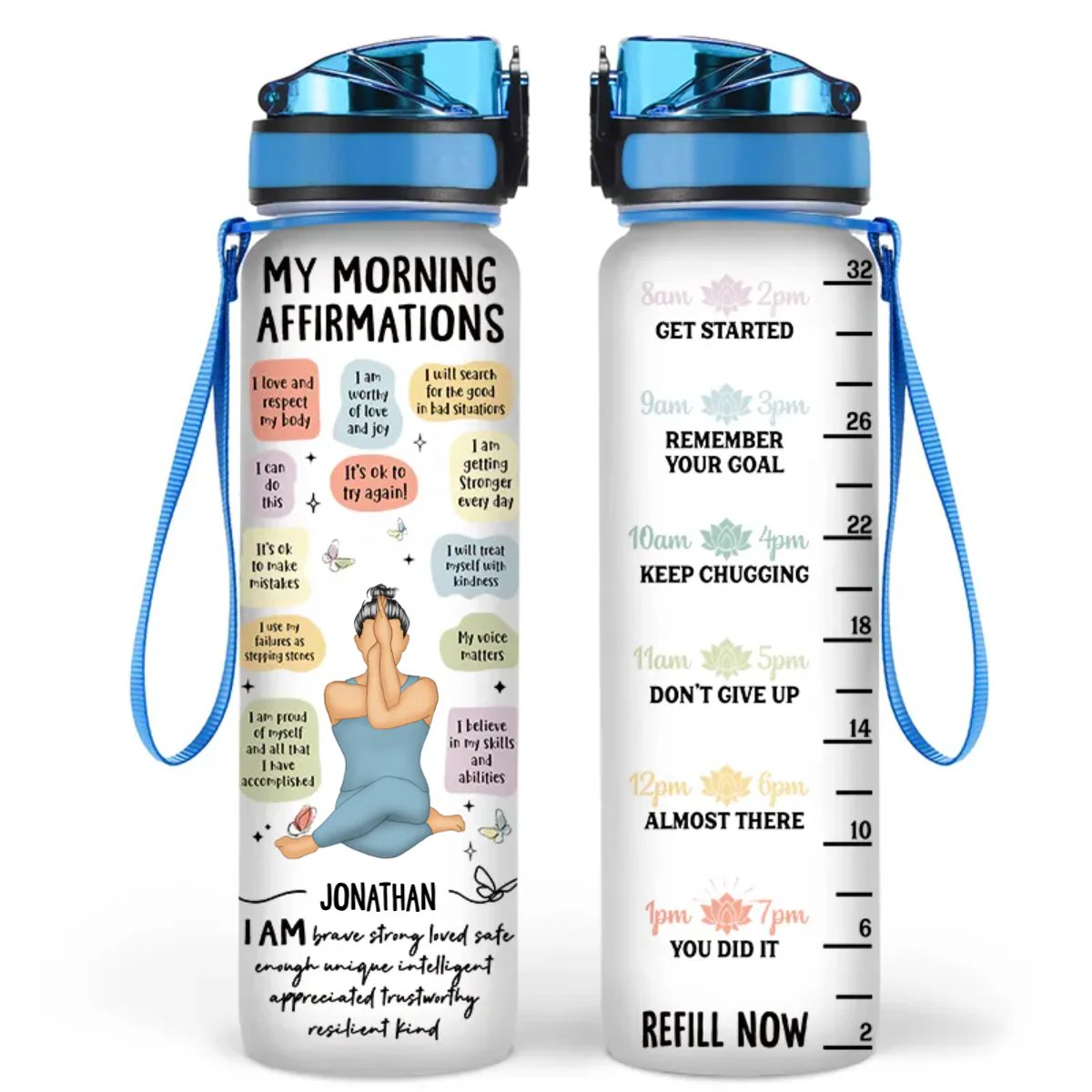 Yoga Lovers - My Morning Affirmations - Personalized Water Tracker Bottle - The Next Custom Gift