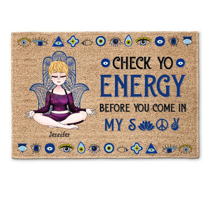 Yoga Lovers - Please Be Mindful Of The Energy You Bring Into This Space - Personalized Doormat - The Next Custom Gift