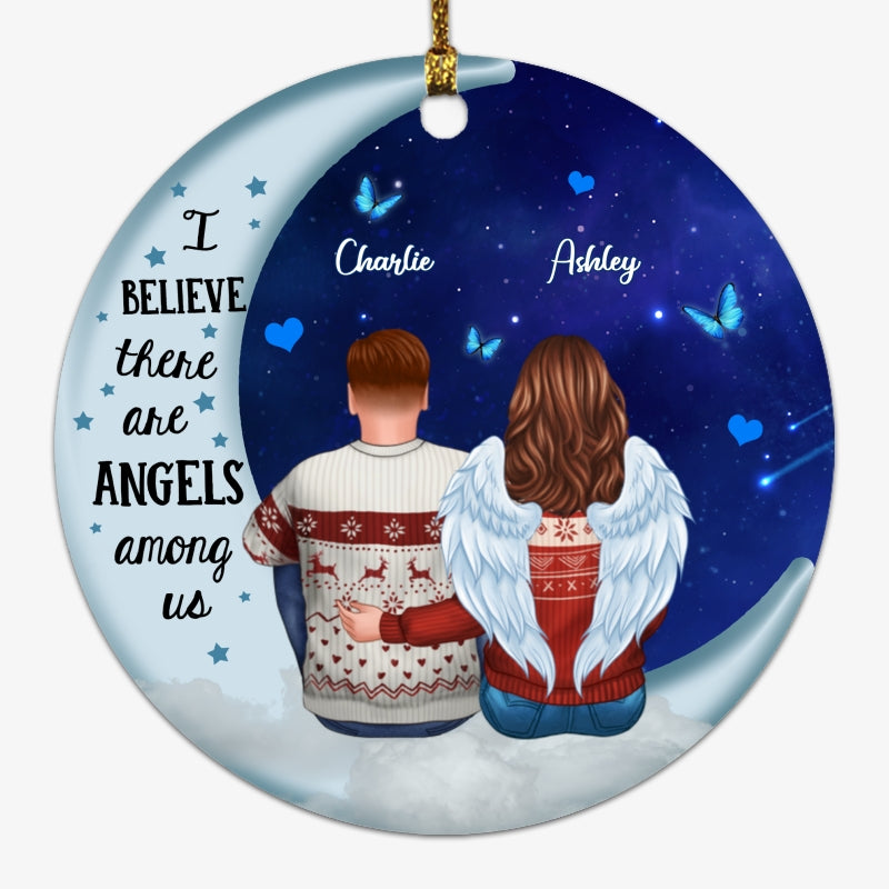 Angels Among Us Memorial Blue Moon Personalized Circle Ornament