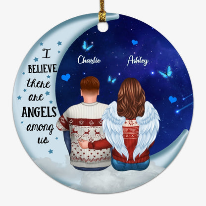 Angels Among Us Memorial Blue Moon Personalized Circle Ornament
