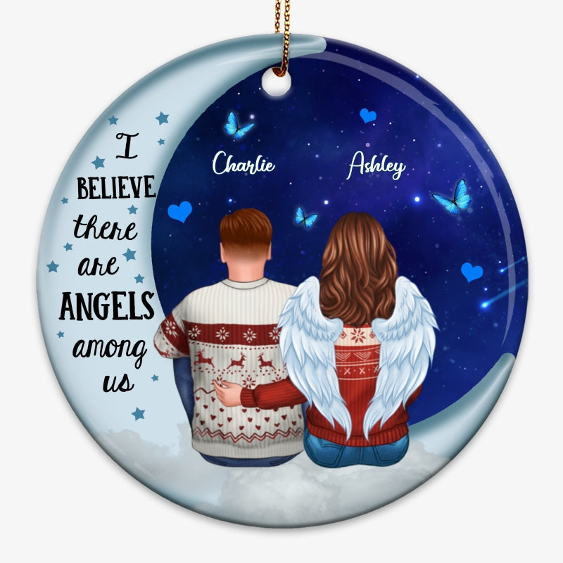 Angels Among Us Memorial Blue Moon Personalized Circle Ornament