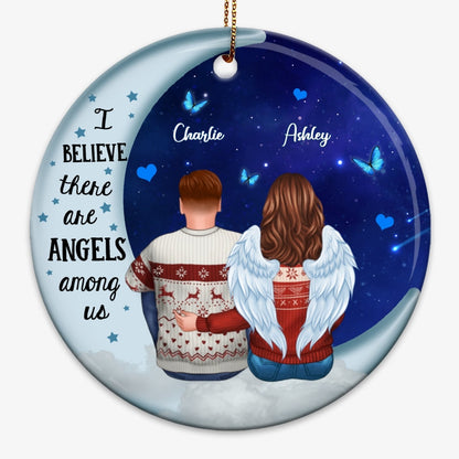 Angels Among Us Memorial Blue Moon Personalized Circle Ornament