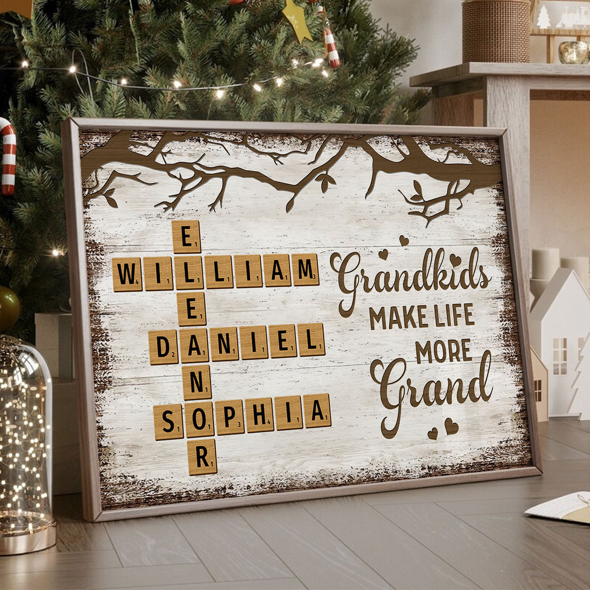 Grandkids Make Life More Grand Crossword Puzzle Art Personalized Poster, Gift for Grandma