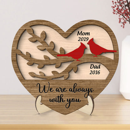 Cardinals Heart Dad Mom Memorial Personalized 2-Layer Wooden Plaque