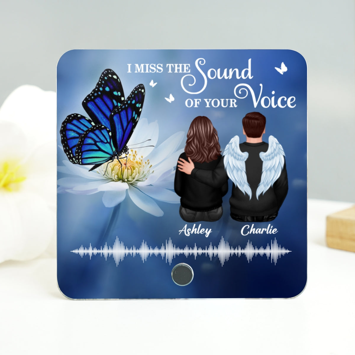 Realistic Butterfly Lost Loved One Voice Recording Memo Voicemail Memorial Keepsake Personalized Music Fridge Magnet