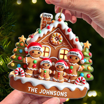 Gingerbread Family With Gingerbread House 3D Effect Personalized Acrylic Ornament