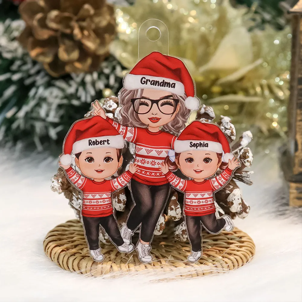 Happy Christmas Grandma Grandkids Personalized Acrylic Ornament, Gift For Granddaughter Grandson [Grandma nickname can be changed]