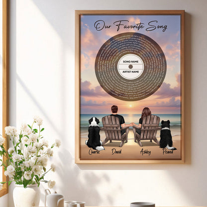 You Me And The Dogs Cats Beach Landscape Vinyl Lyrics Personalized Poster, Heartfelt Gift, Anniversary Gift, Birthday Gift For Him, For Her, Boyfriend, Girlfriend, Husband, Wife