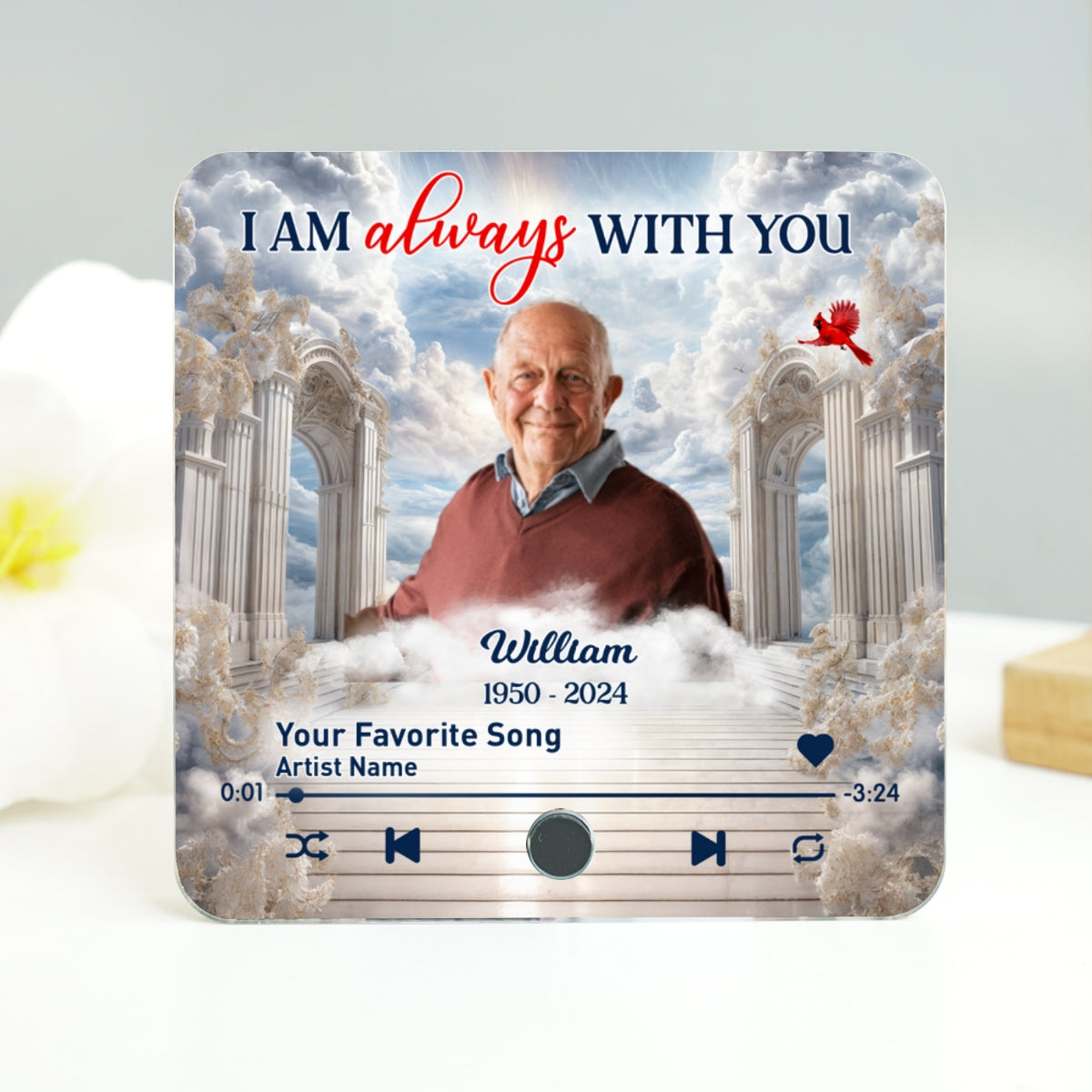 Memorial Upload Photo Heaven Gate Sky Personalized Music Fridge Magnet, Sympathy Keepsake, Remembrance Gift