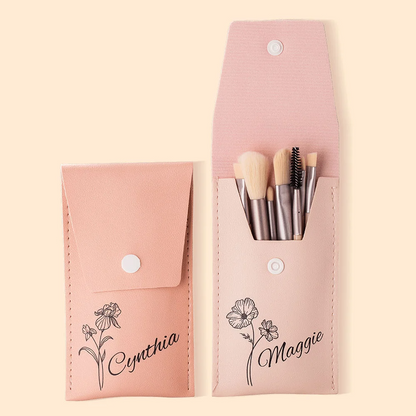 Personalised Birth Flower Makeup Brush Bag with 8 Pcs Makeup Brushes Birthday Wedding Christmas Gift for Girlfriend Mother Friend