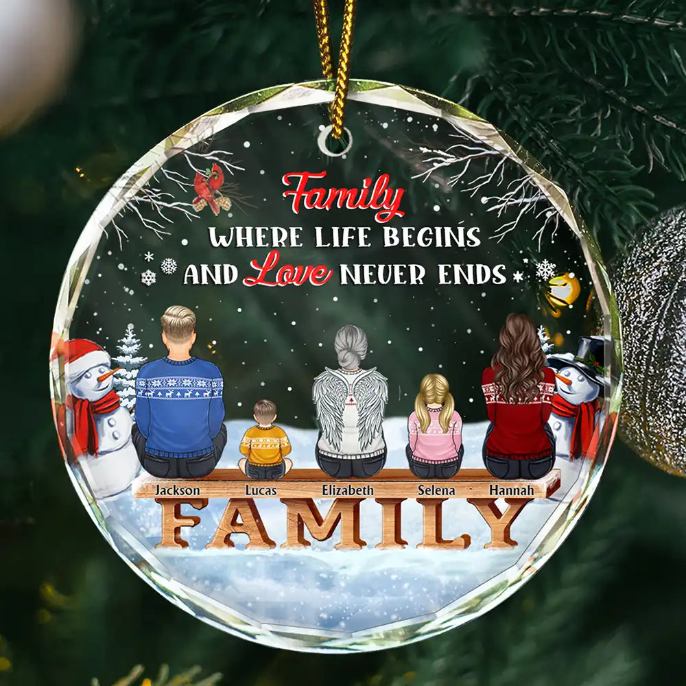 Family Where Begins And Love Never Ends Memorial - Personalized Circle Acrylic Ornament