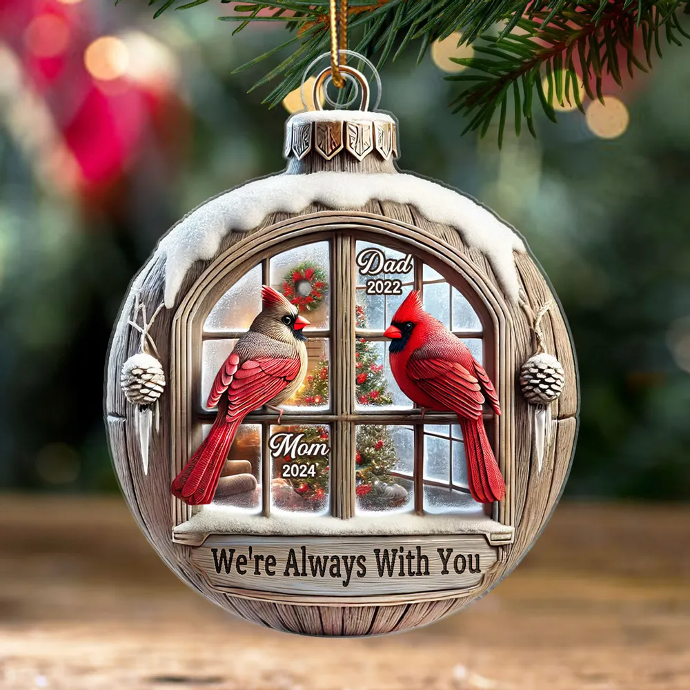 Memorial Cardinal Outside Window 3D Effect Sympathy Gift Remembrance Keepsake Personalized Acrylic Flat Ornament