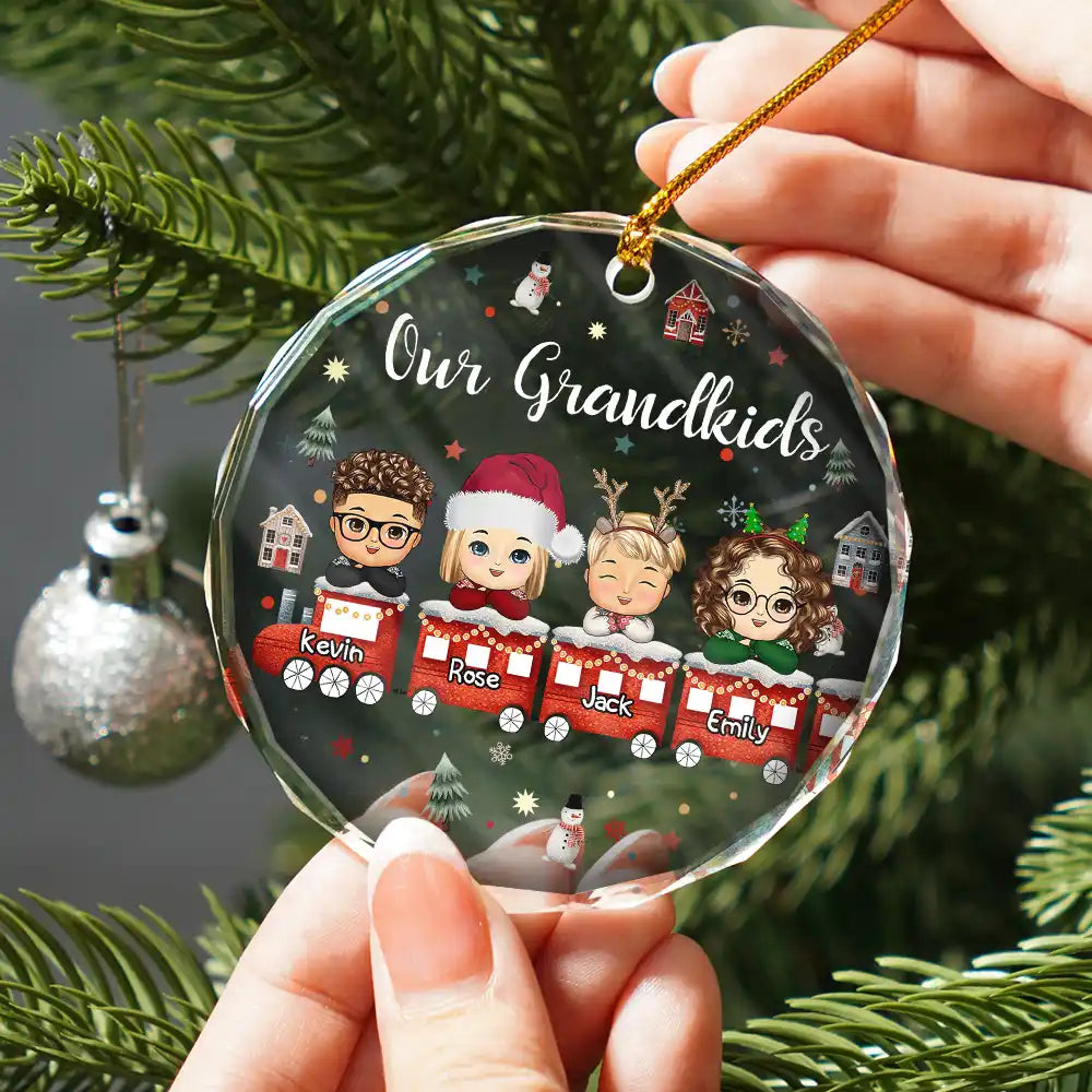 Christmas Train Chibi Grandkids 2024 - Personalized Circle Acrylic Ornament