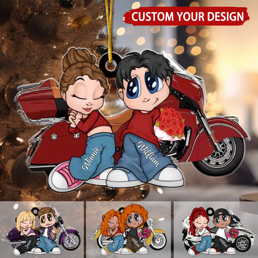 Y2K Couple Motorcycle Personalized Christmas Ornament