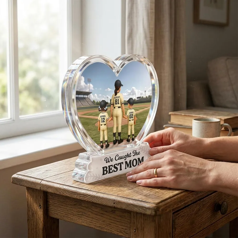 We Caught The Best Mom Baseball Mom & Kids Back View 2D Flat - Personalized Acrylic Block Plaque - Mother's Day Gift For Baseball Mom