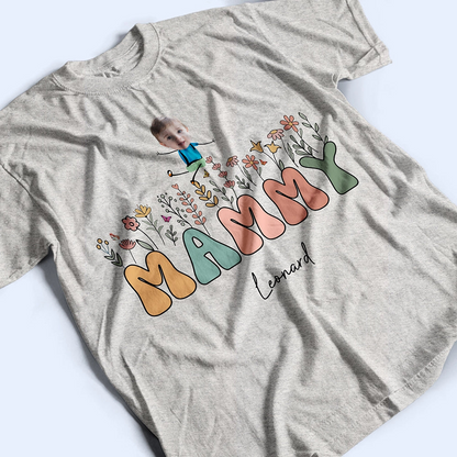 Custom Photo Grandma Mom Flower Title - Personalized T Shirt