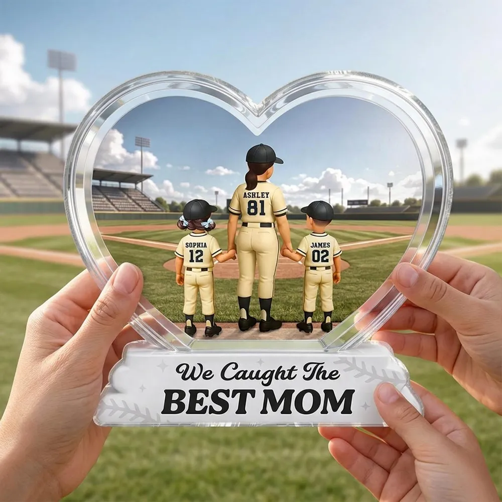 We Caught The Best Mom Baseball Mom & Kids Back View 2D Flat - Personalized Acrylic Block Plaque - Mother's Day Gift For Baseball Mom
