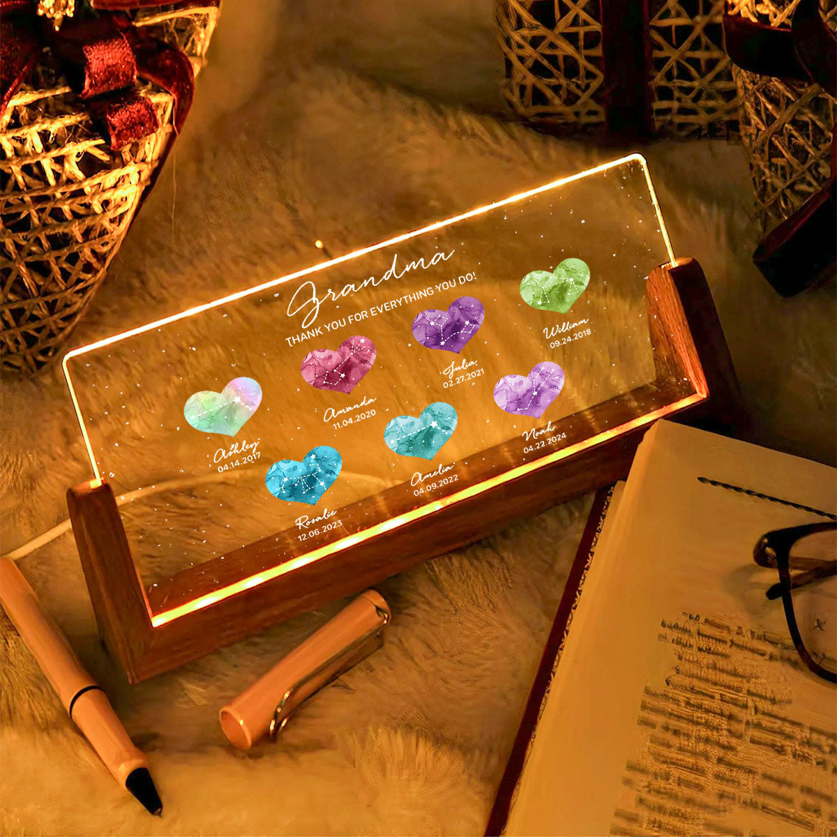 Birthstone Constellations Personalized U-Base Acrylic LED Night Light, Mother's Day Gift, Grandparents Day Gift, Gift for Her, Mom Gift, For Grandma