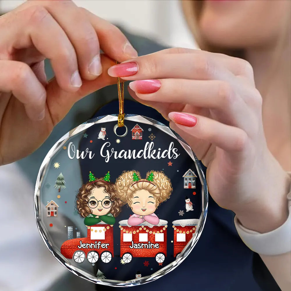 Christmas Train Chibi Grandkids 2024 - Personalized Circle Acrylic Ornament