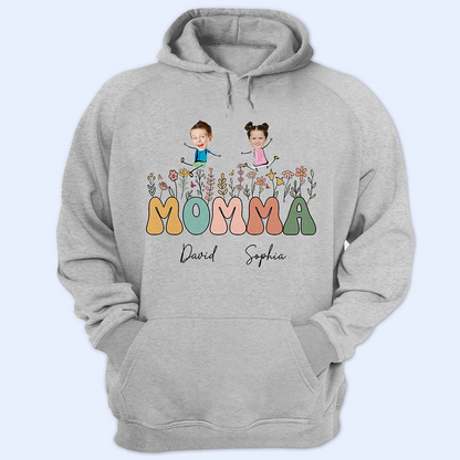 Custom Photo Grandma Mom Flower Title - Personalized T Shirt