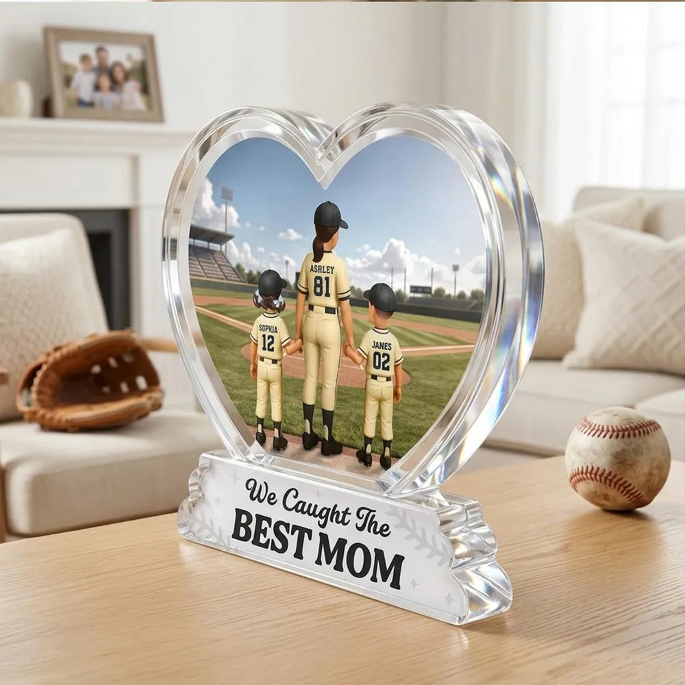 We Caught The Best Mom Baseball Mom & Kids Back View 2D Flat - Personalized Acrylic Block Plaque - Mother's Day Gift For Baseball Mom