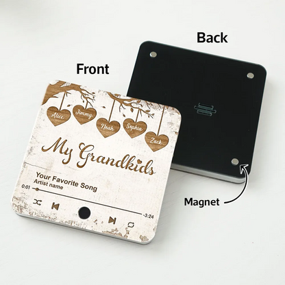 Grandkids Make Life More Grand Hanging Hearts Personalized Music Fridge Magnet, Mother's Day Gift for Grandma