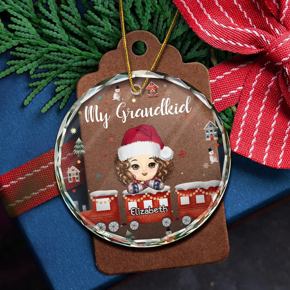 Christmas Train Chibi Grandkids 2024 - Personalized Circle Acrylic Ornament