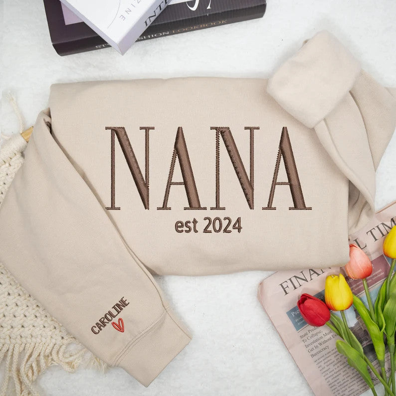 Nana Est Grandkids Embroidered Sweatshirt